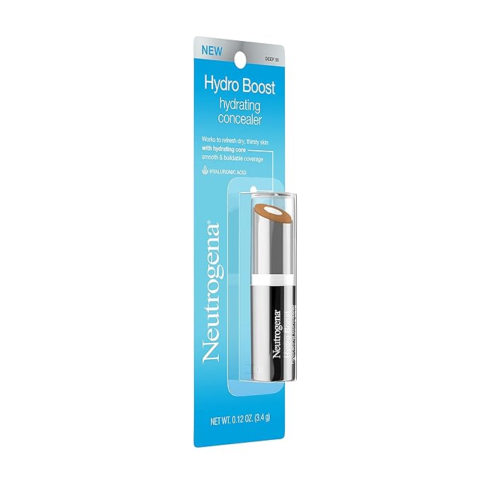 Neutrogena Hydro Boost Hydrating Concealer Stick, Oil-Free, Lightweight Cover-Up Makeup with Hyaluronic Acid Refreshes Dry Skin & Provides Buildable Coverage, 50 Deep, 0.12 Oz