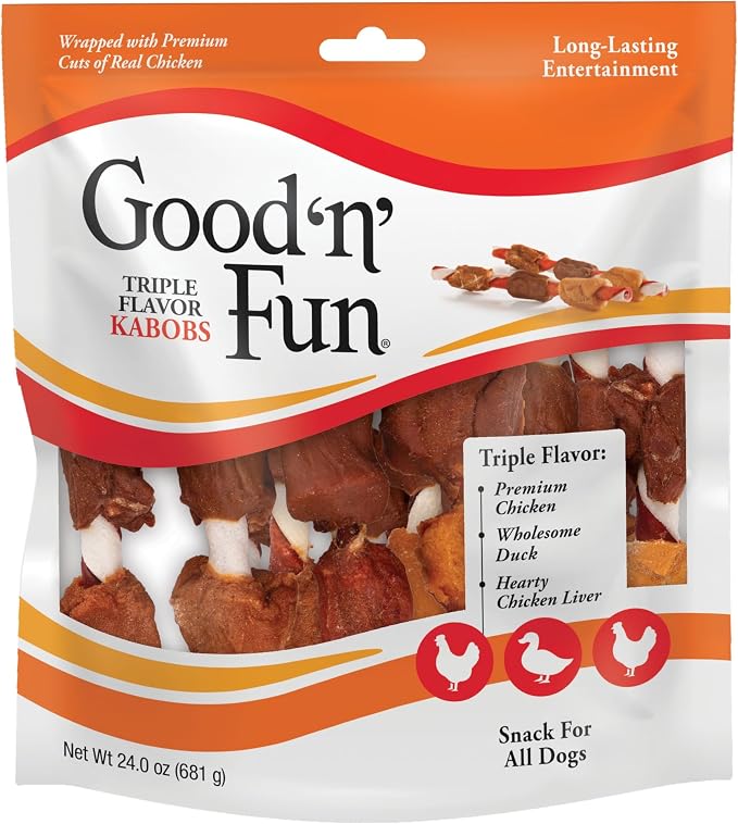 Good 'n' Fun Kabobs Long-Lasting Dog Treat With Protein, 36 Count (2 Pack) | Premium Chicken, Pork and Beef Hide Chew, Supports Dental Health and Mental Stimulation, For Adult Dogs