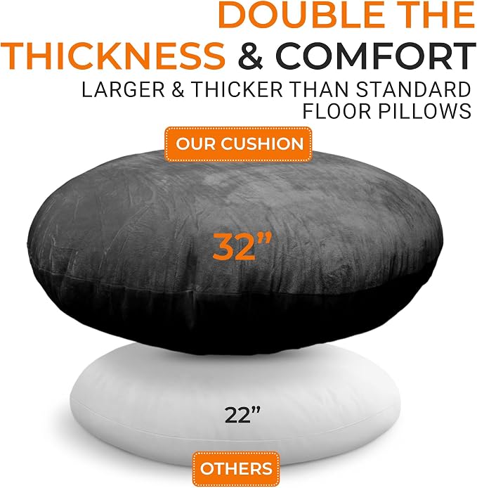 Cheer Collection Extra Large Floor Pillow, 32" Round Meditation Cushion, Oversized Yoga Pillow & Floor Cushions for Adults, Floor Pillows for Sitting, Meditation, and Seat Cushion- Black