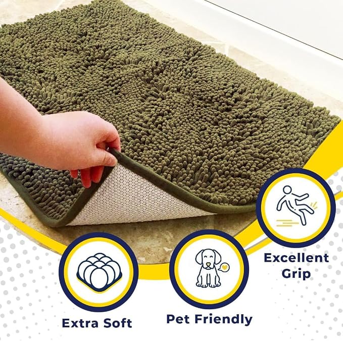 Muddy Mat® | Super Water Absorbent Door Mat Indoor, Microfiber Quick Dry Chenille Entryway Rug, Slip Resistant Front Door Mat, Indoor Mats for Entryway, Machine Washable Pet Rug, Sage 2ft x 3ft