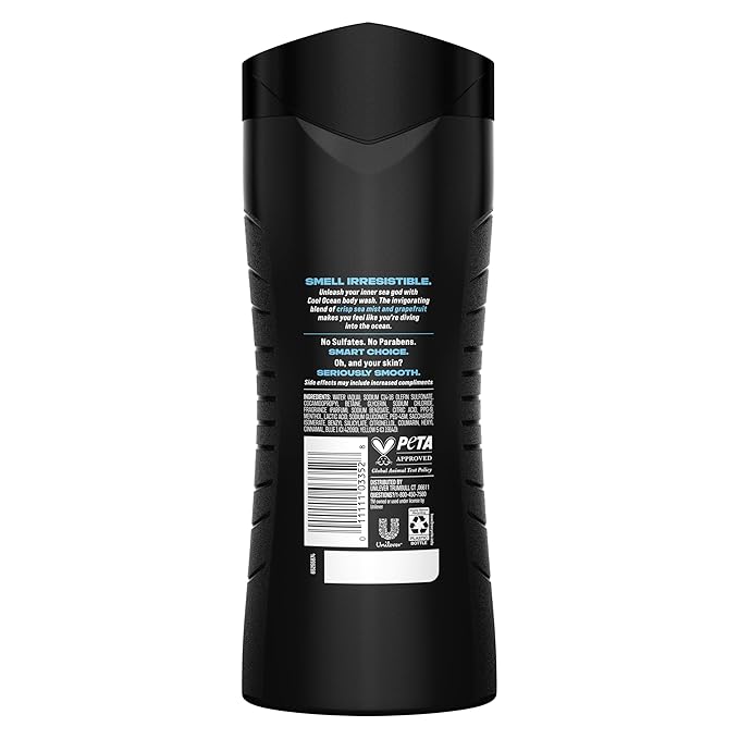 AXE Cool Ocean Men's Body Wash With Essential Oils 12H Refreshing Scent Body Wash For Men,Clean and Fresh Scent 16 oz,(Pack of 4)