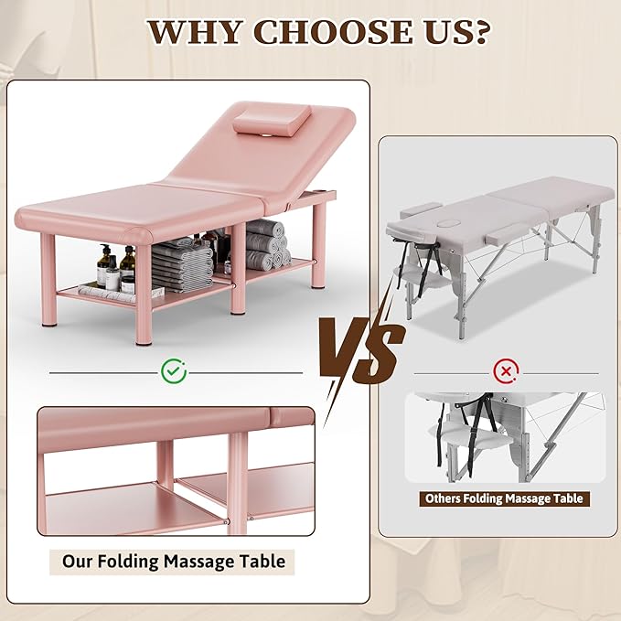 Olela Wide Foldable Massage Table - Professional Massage Table with Adjuatable Backrest & Large Storage Space, Treatment Tables with Metal Frame and Pu Leather for Spa, Beauty, Rehabilitation