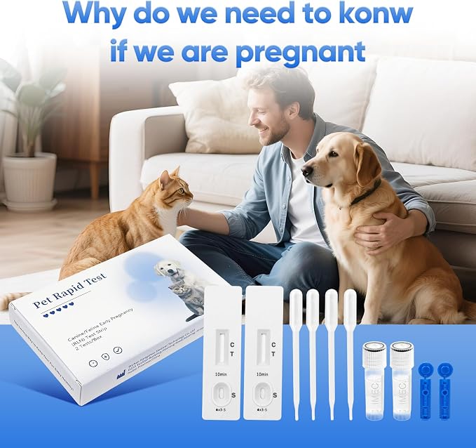 Dog & Cat Pregnancy Test – Pet Pregnant Blood Relaxin Detection | Professional-Grade Accurate Early Test at Home，5-Minute Results with Easy to Read，Painless Design for Breeders & Pet Owners
