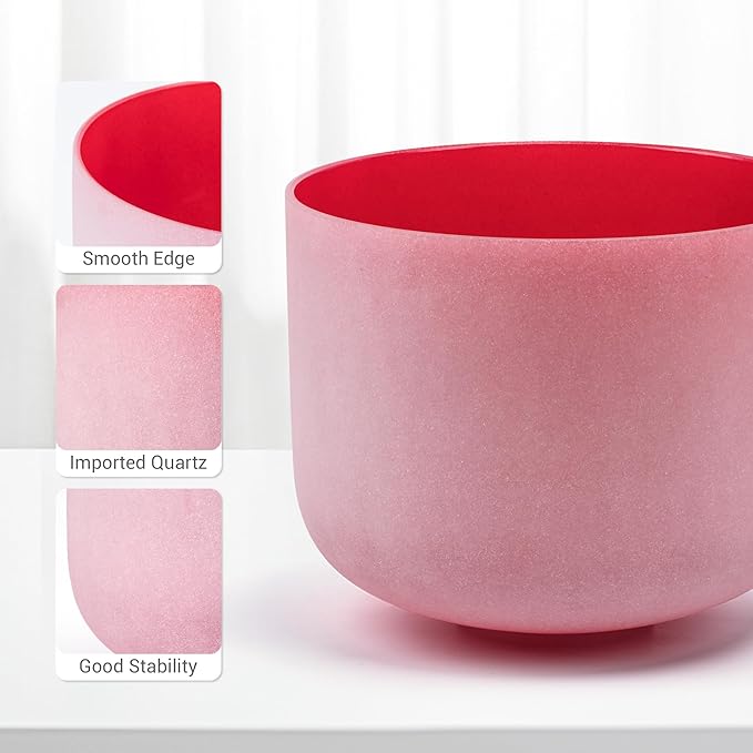 432hz 8 inch Red C Note Root Chakra Quartz Crystal Singing Bowl with Resonance Striker for Healing Mindfulness Meditation Yoga Sound Baths