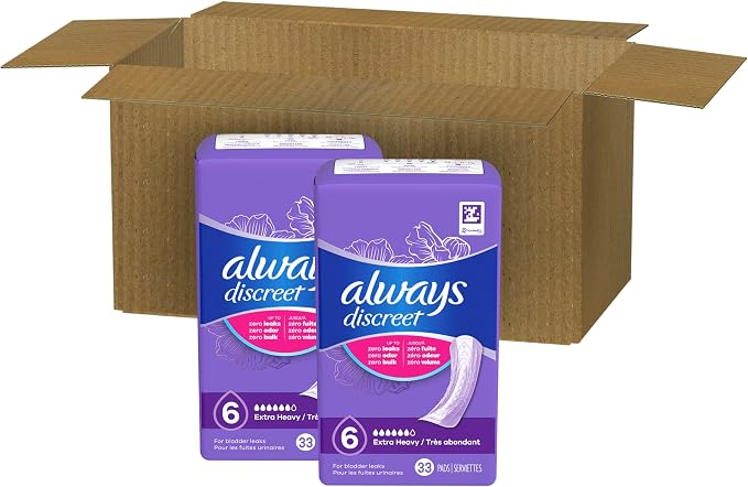 Always Discreet Adult Incontinence Pads for Women, Drier, 6 Drop Regular Length, Extra Heavy Absorbency, Pads for Bladder Control Management, Bladder Leaks, & Postpartum-Pads, 66ct (Pack of 2)