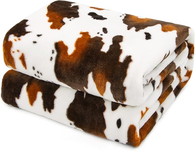 HSEEC Cow Print Blanket Brown Couch Throws for Sofa, Lightweight Cute Cozy Western Bedding Decorative Throw for Bed All Seasons, Brown Cow Gifts for Adults Kids Boys Teens 50"x60"