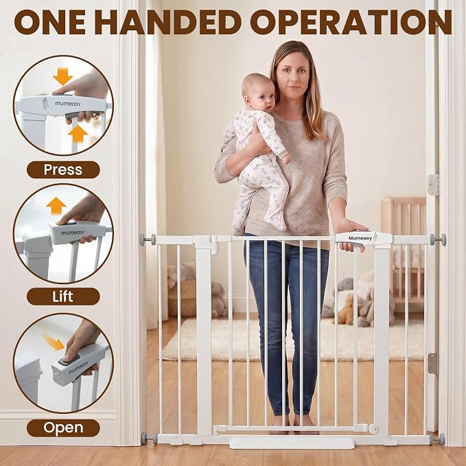 Mumeasy Baby Gate with Door, 29.7-43" Auto Close Dog Gate for Doorways