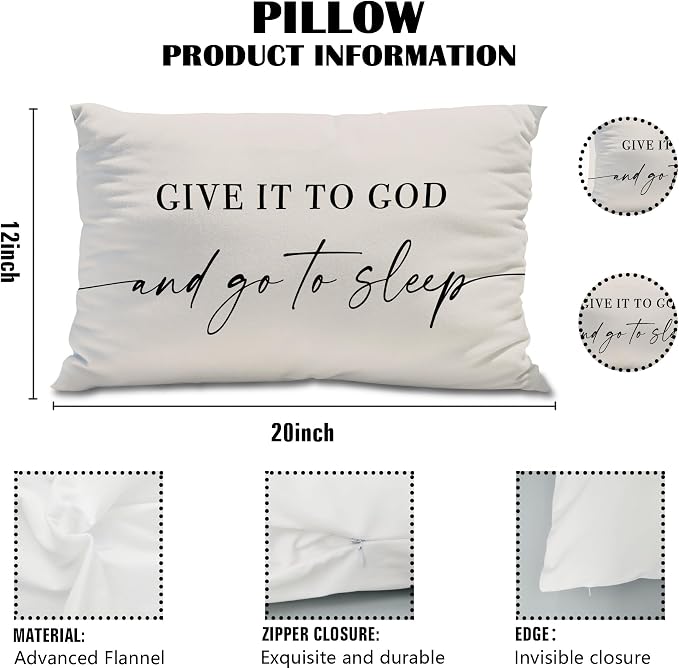 Give It to God and Go to Sleep, Decorative Pillows Cover for Bed, Throw Pillows Cover for Bed, 12x20 Inch Pillow Case, Decorative Bed Pillows Cover for Bedroom(12x20, Cream-Coloured)
