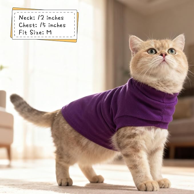 Cat Sweater Warm Fleece Pet Clothes for Cats Only | Soft Cat Vest Puppy Hoodie Coat, Fall Cold Winter Sweatshirt Pullover Clothing also for Small Dogs, Purple M