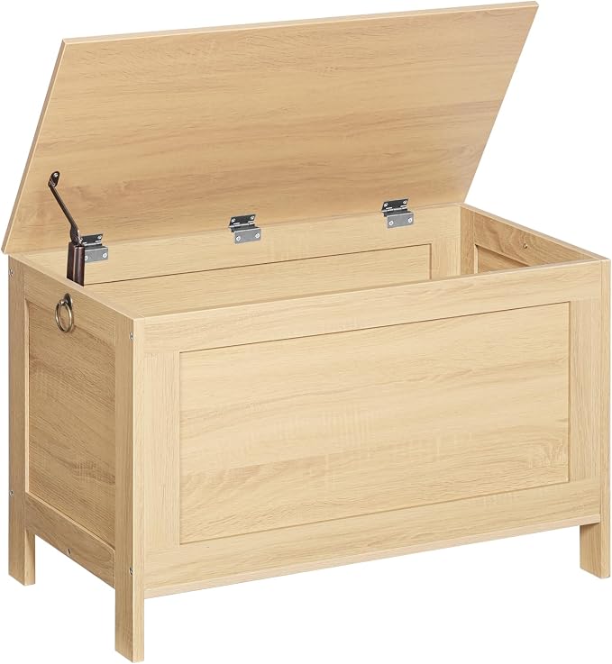 HOOBRO Toy Box, Retro Wooden Look Storage Chest with Safety Hinge, Entryway Storage Bench Supports 220 lb, 29.9 x 15.7 x 18.9 Inches Toy Chest Organizer, Easy Assembly (Natural) NL75CW01G2