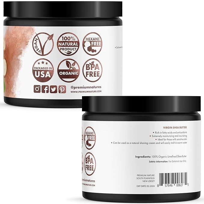 Pure Shea Butter Raw Organic for Skin Pure Virgin Unrefined Body Lotion Stretch Mark Skin Care Scar Cream Organic Shea Butter Raw Unrefined African Shae Manteca de Karite Organica Pura 16 oz