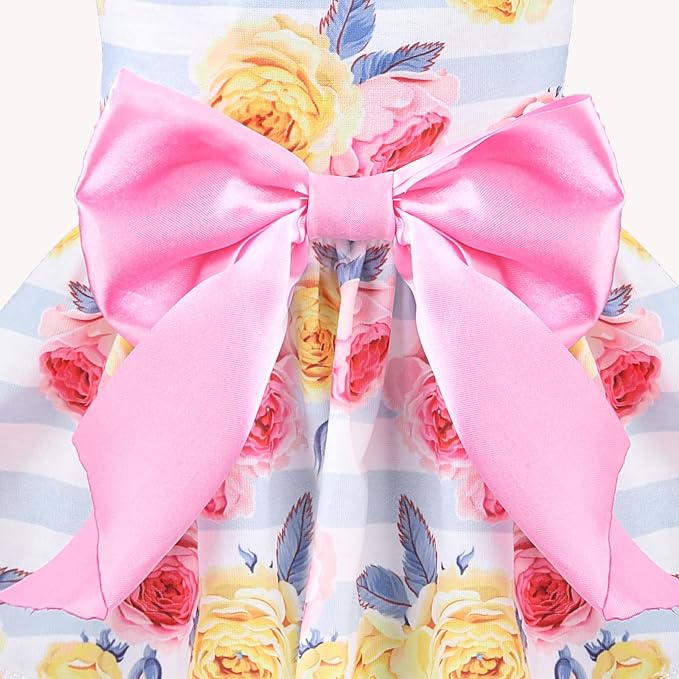 PUPTECK Floral Dog Dress with Bow Soft Cute Dog Clothes for Spring Stripe | Puppy Doggie Cat Pet Clothes Outfit Apparel Costume for Party Holiday Birthday Wedding Photoshoot for Small Medium Large Dogs