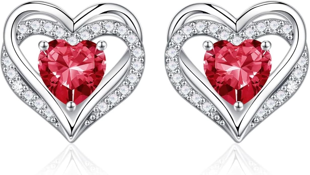 Iefil Christmas Earrings for Women, 925 Sterling Silver Birthstone Stud Earrings Birthday Gifts for Women