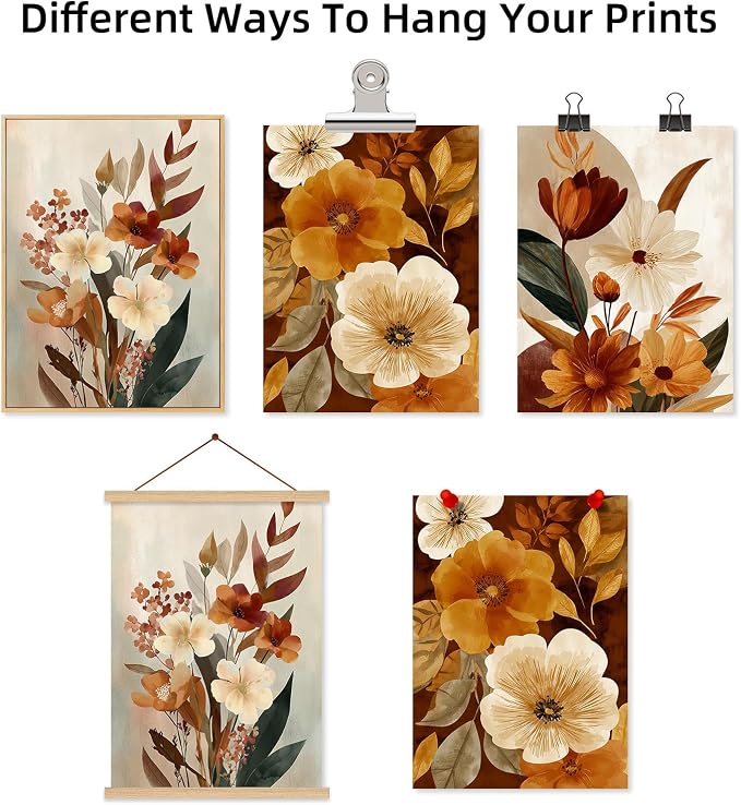 Boho Flower Wall Art Vintage Abstract Floral Prints Botanical Canvas Wall Decor Flower Farmhouse Pictures Fall Plant Poster Rustic Autumn Floral Artwork for Bedroom Living Room 16x24x3 Inch Unframed ﻿