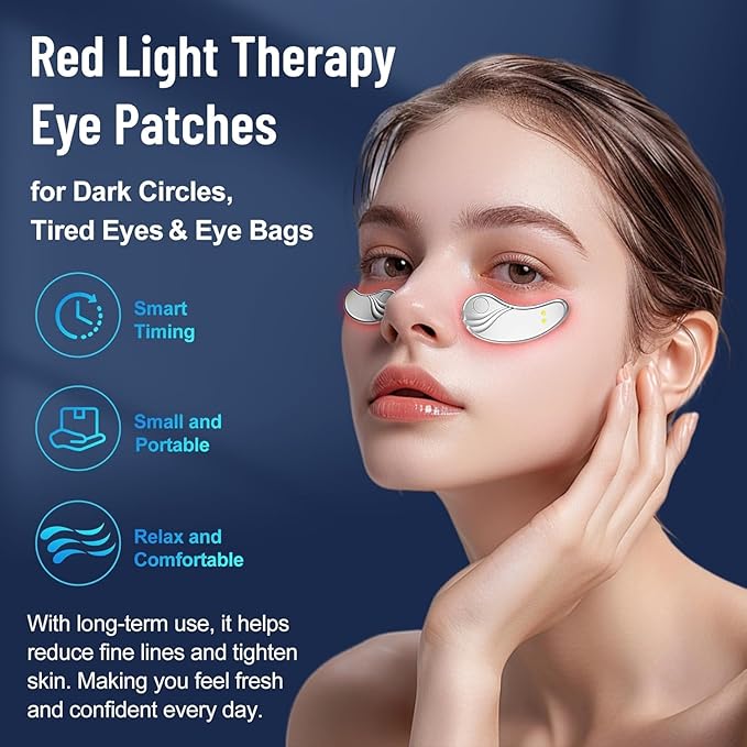 Under Eye Light Therapy Device with Gel,Portable Massager Patches,Beauty Device with Eye Massage for Relieve EyeBags,Fatigue,Wrinkle,Dark Circles.Red Light Therapy - Sliver