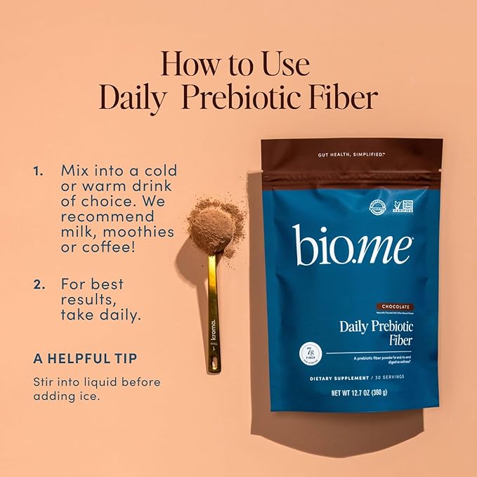 Bio.me Daily Prebiotic Fiber Powder Chocolate - 7g Per Serving - Soluble & Insoluble Fiber Supplement Powder for Women & Men - Digestive Health & Gut Health - GLP-1 Friendly, Sugar Free - 30 Servings
