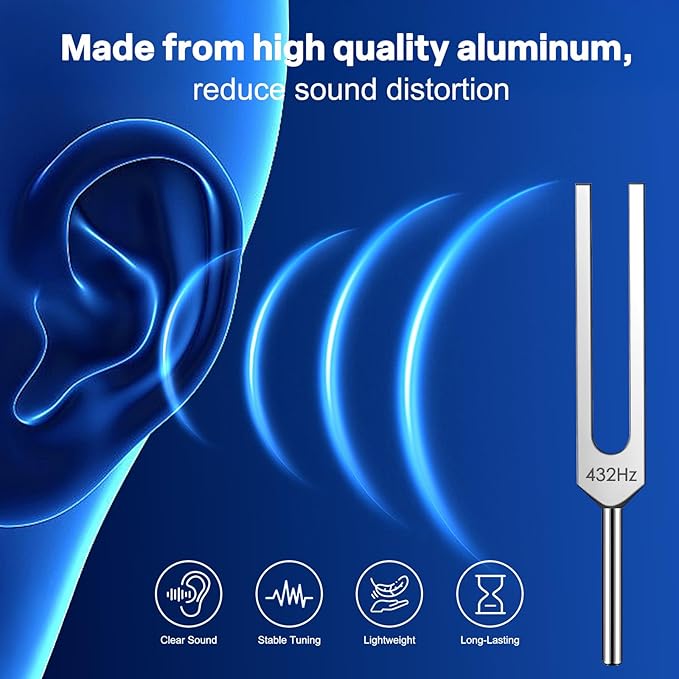 Tuning Fork Set – 128Hz 432Hz 512Hz 528Hz Weighted & Unweighted Frequency Tools with Activator, Mallet & Vegan Pouch – for Yoga, Meditation, Chakra, Ideal as a Gift