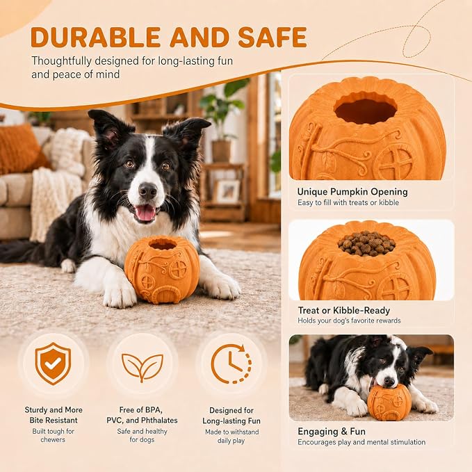 Dog Treat Toys, Pumpkin-Shaped Dog Treat Ball, Dog Frozen Treat Toy with 2 Freeze Bowls, Dog Toy Treat Dispenser, Dog Enrichment Toys, Fillable Slow Feeder and Lick Bowl for Dogs Set