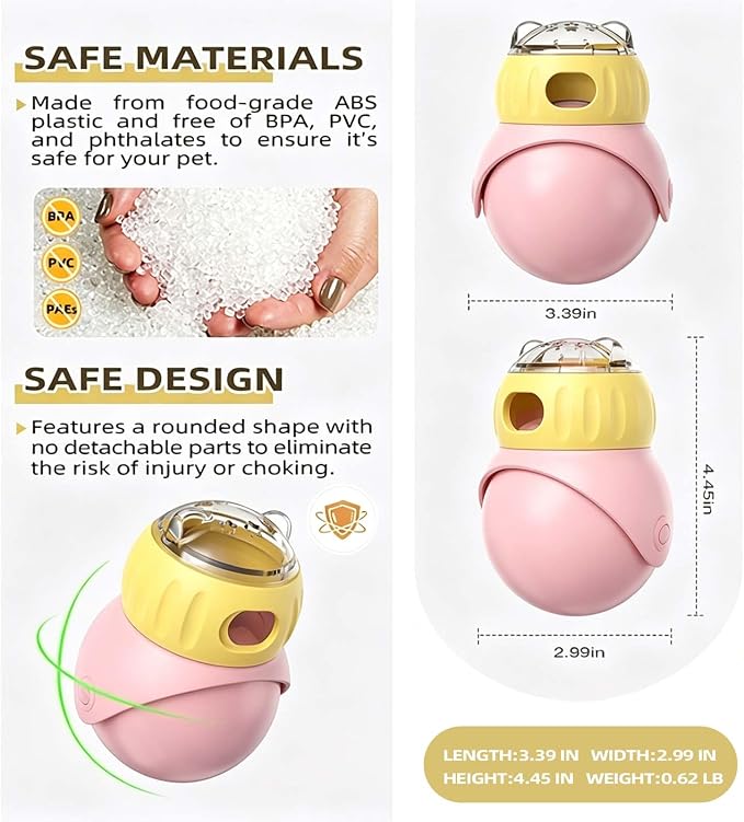 Cat Puzzle Feeder, Interactive Cat Dog Toys,Treat Dispenser(Yellow+Pink)