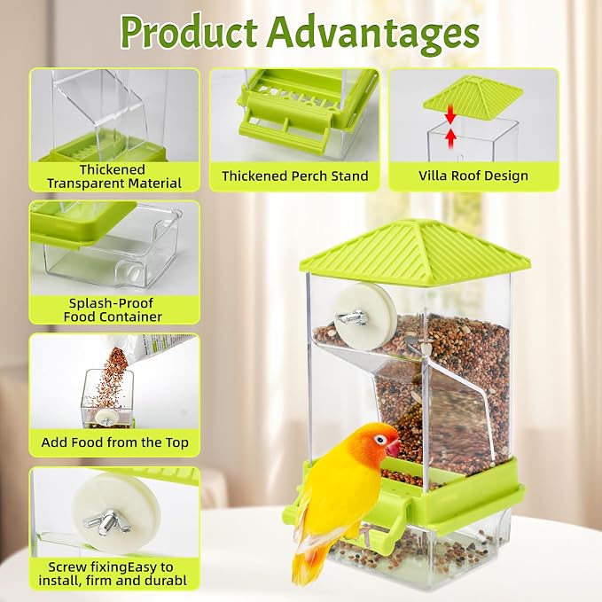 Rypet No-Mess Bird Feeder and Water Dispenser Set for Small Birds | Automatic Bird Feeder, Transparent Acrylic Food Container, Helps Reduce Seed Scatter, for Parakeet Cockatiel Parrot Canary