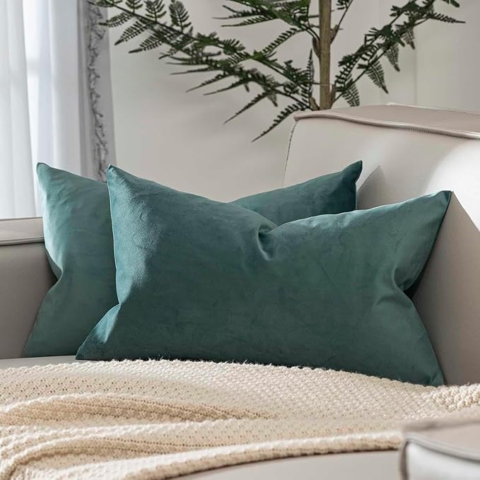 14x24 Pillow Covers Set of 2 Decorative Velvet Throw Pillow Covers,Emerald | Luxury Soft Cushion Covers with Invisible Zipper for Couch Sofa Bed Living Room Bedroom Home Decor
