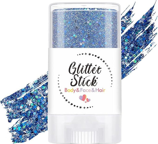 Body Glitter Stick, Holographic Sequins Face Glitter Makeup Neon Outfit Festival Rave Prom Party Accessories Hair Glitter Gel. (Blue)