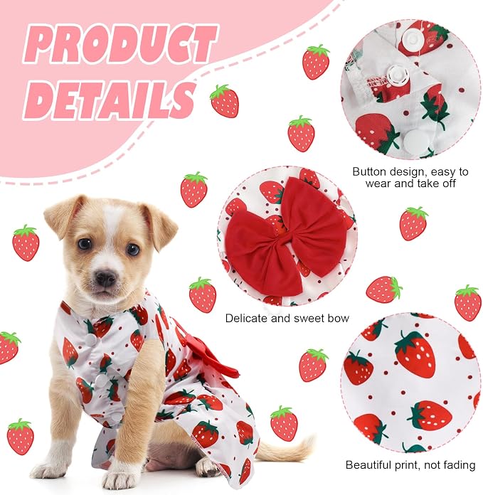 6 Pieces Dog Dresses for Small Dogs Girls, Cute Princess Puppy Kitten Dog Dresses with Flowers and Bowknot for Pet Cats, Small Dogs' Outfits Female Pet Skirts Clothes for Chihuahua Yorkies