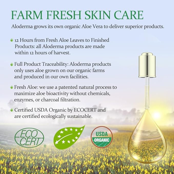 Aloderma 99% Organic Aloe Vera Gel for Face Made within 12 Hours of Harvest, Natural Hydrating Pure Aloe Vera Gel for Soothing Skincare, Moisturizing Aloe for Skin, Face, Sensitive Skin, 4oz - 6ct