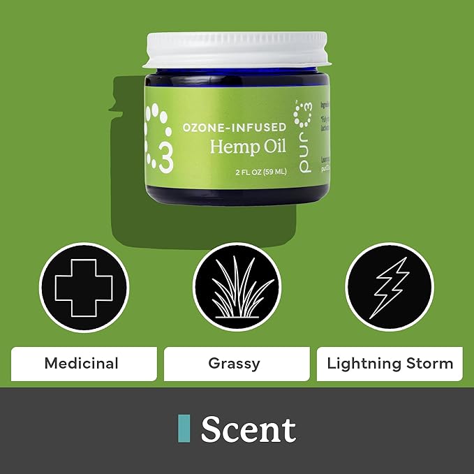 PurO3 Fully Ozonated Hemp Oil - Pure, Natural, Skin Care for Face & Body from Ozonated, Oxygenated Hemp Oil - Glass Jar, 2 oz