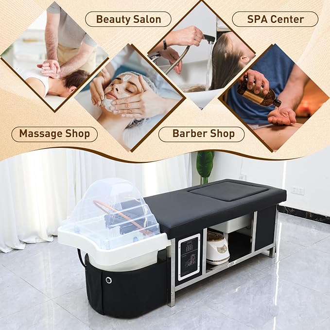 Head Spa Bed, Massage Table with Footbath, Japanese Head/Feet SPA Equipment, Professional Massage Shampoo Bed with Foot Bath Basin, Water Circulation System, for Spa Beauty Salon Barber
