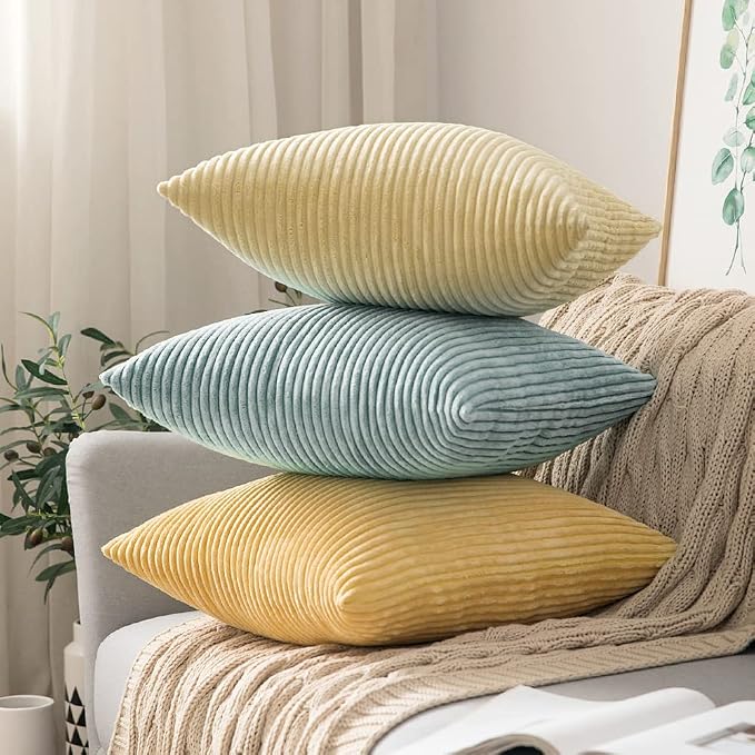 MIULEE Lumbar Corduroy Throw Pillow Covers Set of 2 12x20 Mint | Decorative Striped Textured Cushion Cases, Boho Energetic Vibe Pillowcases, Home Decor for Couch Chair Sofa Bed Living Room