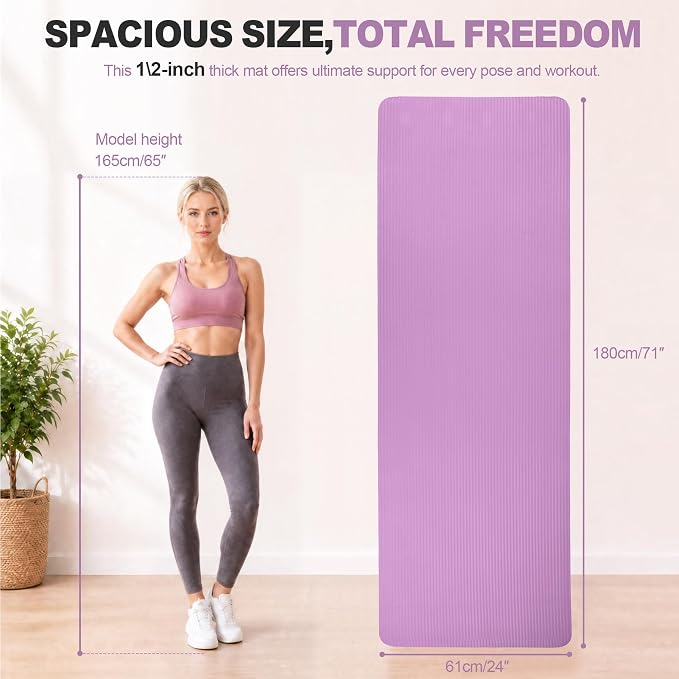 HULKFIT High Density Non Slip Yoga Mat, Extra Thick Exercise Mat with Carrying Strap, for Pilates, Fitness, Home Gym & Floor Workouts - Multiple Thickness & Multiple Color