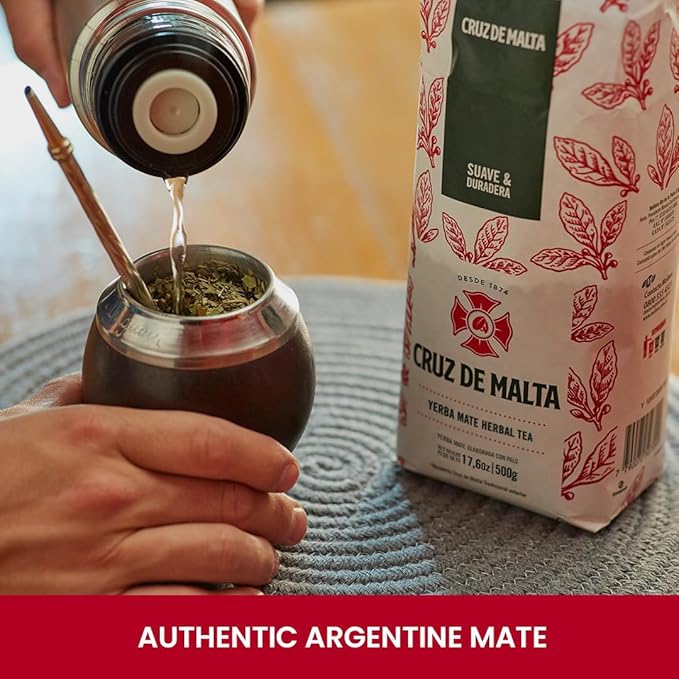 Cruz de Malta Yerba Mate Tea – 500gr (1.1 lbs) Loose Leaf – Traditional Argentine Herbal Tea – Smooth Flavor, Naturally Sourced – USA Specific Packaging – Gluten-Free – Large Leaf Low Dust Yerba Mate