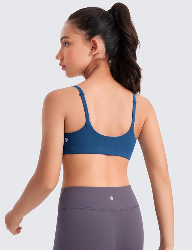 CRZ YOGA Girls Butterluxe Adjustable Spaghetti Strap Sports Bra - Yoga Athletic Casual Scoop Neck Crop Padded Kids Teen