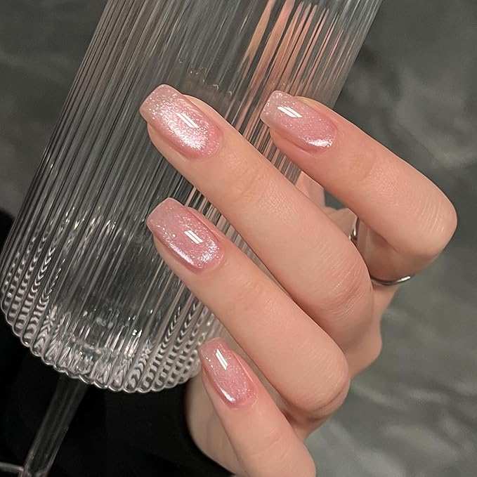 GAOY Jelly Pink Cat Eye Gel Nail Polish, 16ml Glitter Holographic Nail Polish with Magnet, Reflective Translucent UV Gel, 3042 Pink Luster