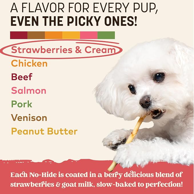 Earth Animal No Hide Stix - Small Dog Chews 20 Count Strawberries & Cream | Small Sticks Strawberries & Cream Flavored Natural Rawhide Free Long Lasting Dog Chews - Treats for Small Dogs and Cats
