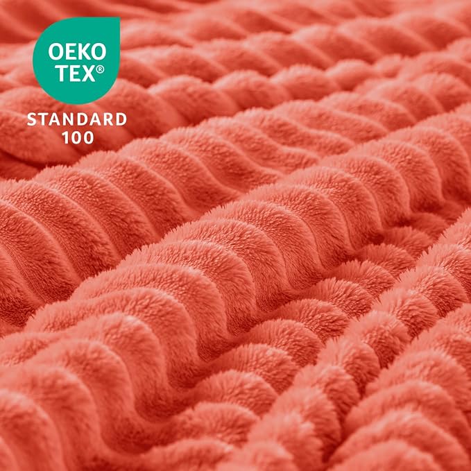 BEDELITE 3D Ribbed Coral Red Fleece Throw Blanket for Couch, 50x60 Inch | Soft Warm Decorative Fluffy Blanket, Cozy Plush Lightweight Fuzzy Throw Blanket for Bed Sofa Home Room Decor, Gift for Women