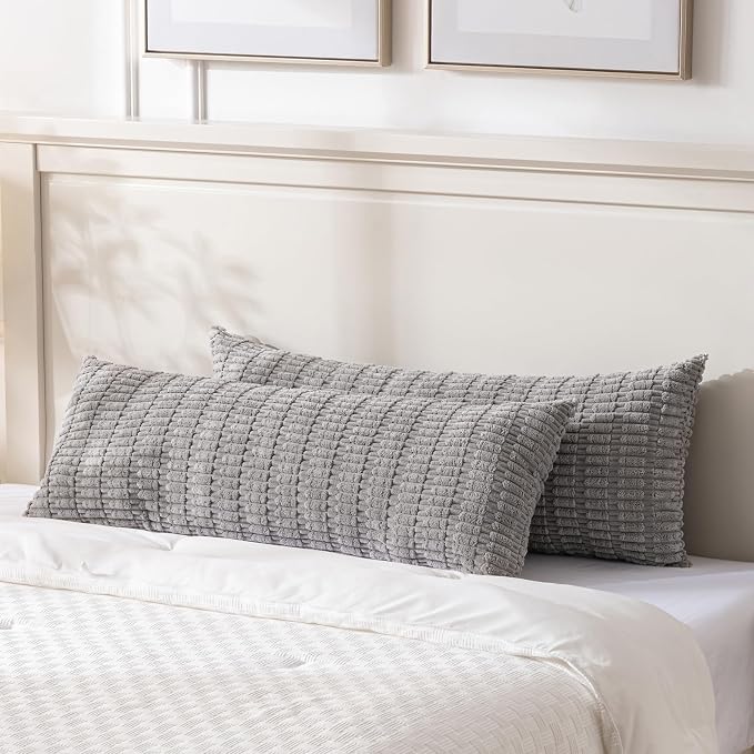 Fancy Homi Decorative Throw Pillow Covers for Bed Couch Bedroom Bench, Soft Corduroy Solid Pillow Case, Rustic Farmhouse Boho Room Decor,36" x 14" (Pack of 1),Gray