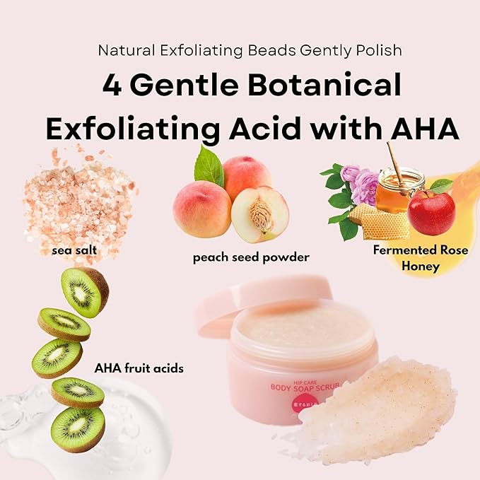 Pelican Soap Exfoliating Body Scrub for Women & Girls with Peach, Aloe, Sea Salt& Natural Exfoliant, Full Body Scrub Exfoliator with Gentle Foam, Natural Body Scrubs for Dead Skin & Dark Spot 6.35 Oz