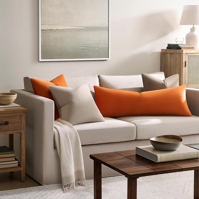 Throw Pillow Covers Lumbar 14x36 Inch Velvet Pillow Covers, Soft Decorative Burnt Orange Pack of 1 Long Pillow Case for Couch Cushion Chair Sofa Bed Living Room