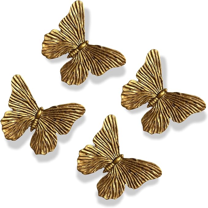 SIYOTTA Vintage 3D Butterfly Wall Art 4Pcs 5"×4" Resin Indoor Outdoor Decor | Handcrafted Vintage Resin Butterfly Wall Decor, Weatherproof for Living Room Bedroom Garden Yard Gallery Use