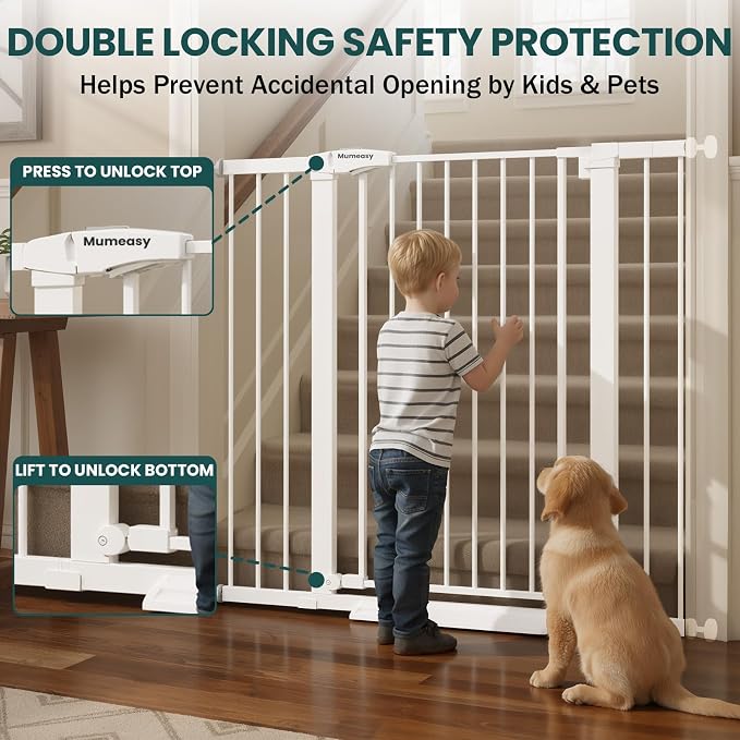 Mumeasy 36" Extra Tall Dog Gate, 29.7-46" Baby Gate for Stairs & Doorways