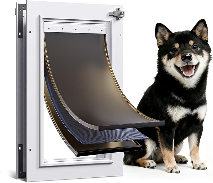 3-Flap Medium Dog Door for Door, All Aluminum Doggy Door for Exterior | Insulated Flap, Thermal Insulation, Energy Efficient, Durable Rust Resistant, Closing Panel, Safety Locks, Pets Up to 45lb