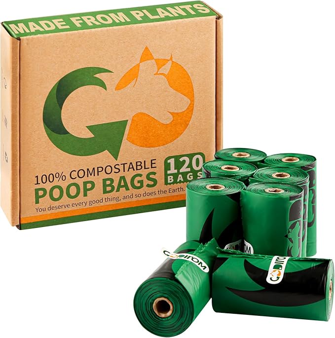 Certified Home Compostable Dog Poop Bags, 120 Extra Thick Bags (8 Rolls) | TÜV AUSTRIA Home Compost, ASTM D6400, EN 13432 & NF T51-800 Certified, Plant Based, Unscented, Leak Proof, Cornstarch