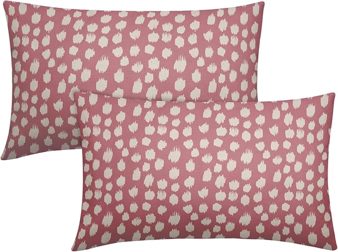Sweetshow Pink Cream Dots Lumbar Pillow Covers 12x20 Set of 2 Boho Design Polka Dot Print Throw Pillows Modern Outdoor Decorative Pillowcase Rectangle Linen Cushion Cases Decor for Sofa Couch Bed