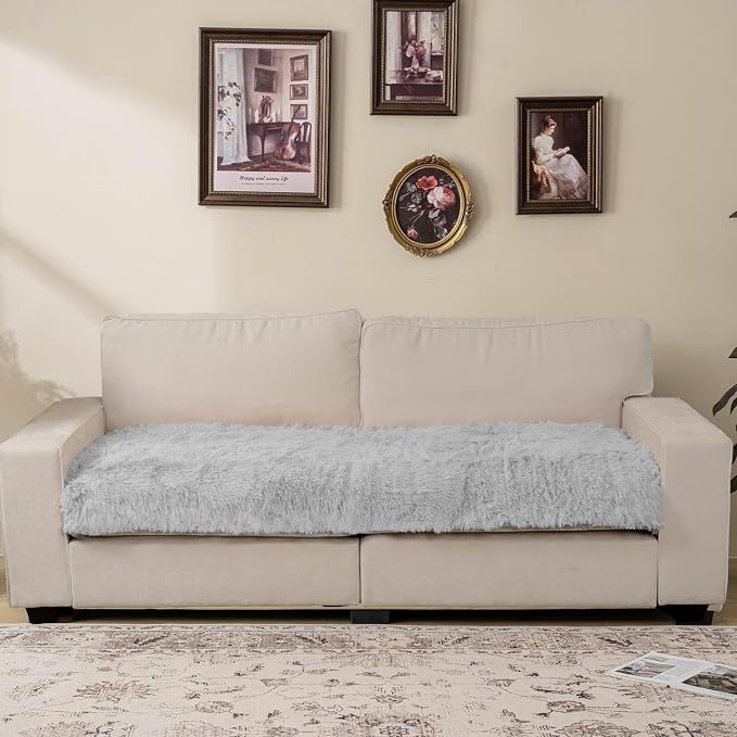 Dogs/Cats Bed Mats, Dog Pad Washable Removable Couch Cover with Anti-Slip Back, Plush Long Fur Mat, Perfect for Small, Medium and Large Dogs.(Light Gray, 30"x80")