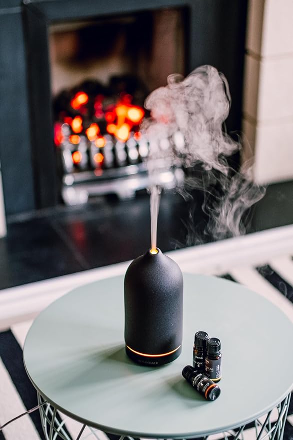 Black Stone Essential Oil Diffuser – Ceramic Aromatherapy Diffuser with Ultrasonic Mist, LED Ambient Light & Auto Shut-Off for Home, Bedroom, Office