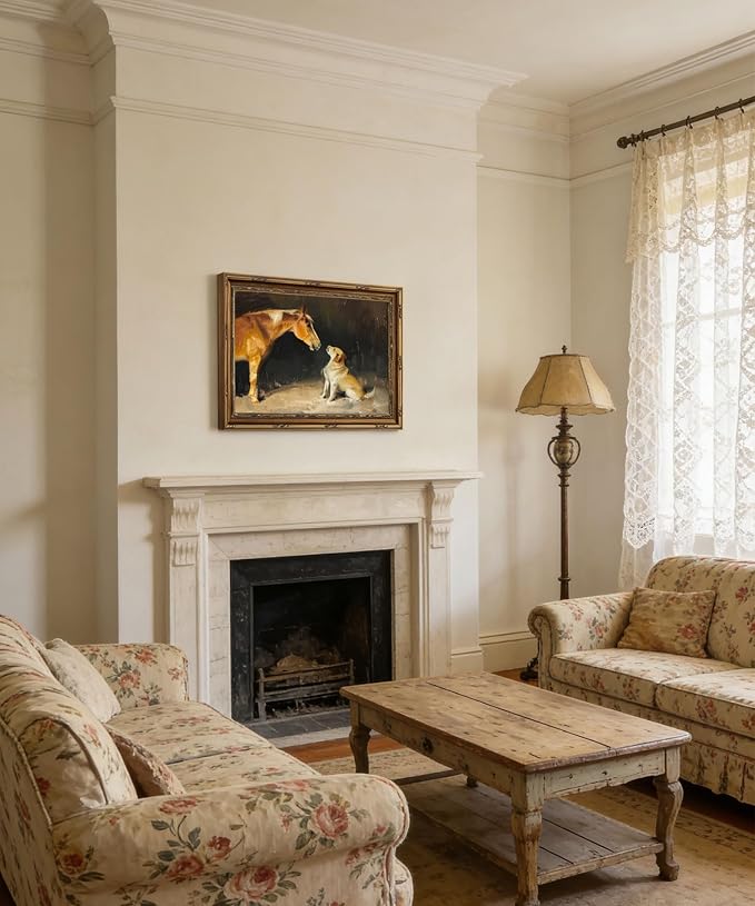 Gold Framed Wall Art Vintage Horse and Dog Wall Art Country Farmhouse Animals Wall Decor Picture Rustic Antique Gallery Aesthetic Poster Print for Bedroom Living Room 9x11in