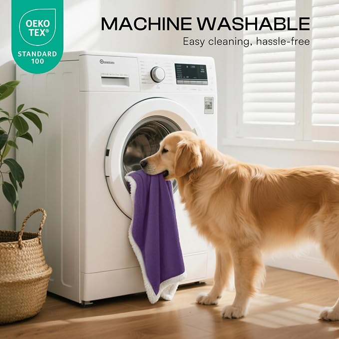 Luciphia Waterproof Bed Blanket Washable,Soft Sherpa Fleece Puppy Reversible Throw Blankets for Medium Large Dog Cat,Furniture Cover Protector Couch from Liquid Pee and Pet Fur,Purple White,85" x 57"
