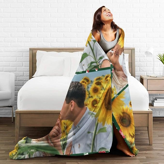 Custom Blanket with Picture Text, Personalized Photo Blanket, Customized Throw Blanket Gifts for Mom Dad Couple Girlfriend Boyfriend Wife Husband (2-Photo)